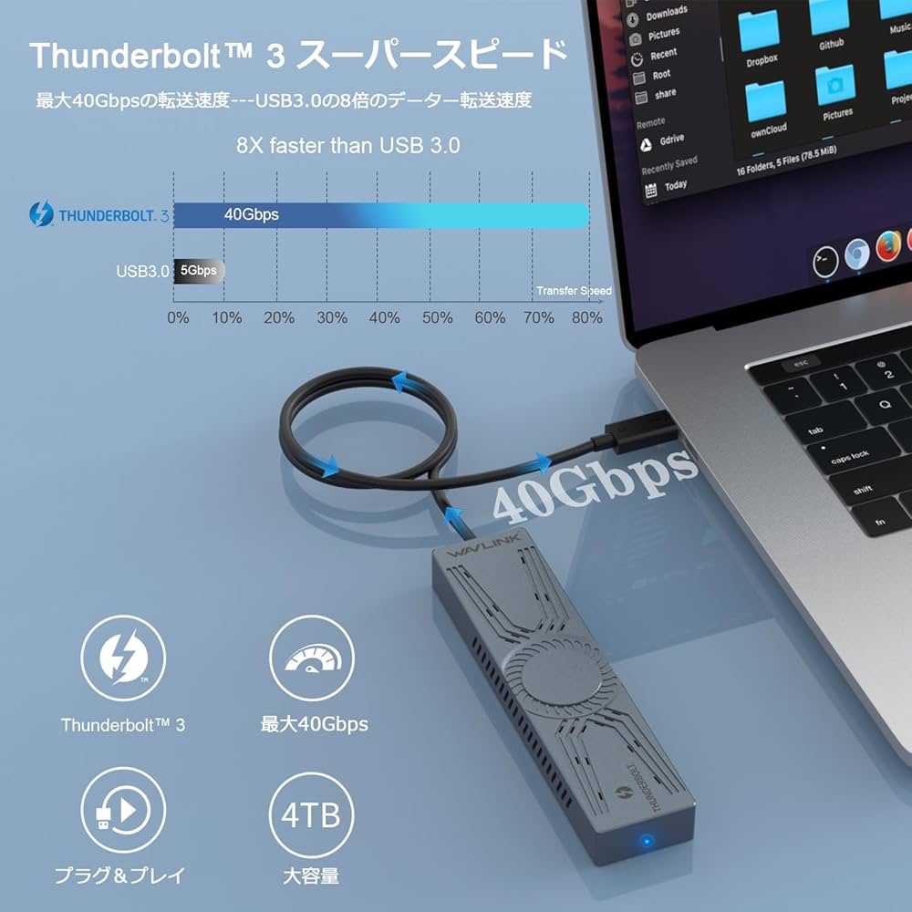 NVMe SSDエンクロージャー アルミニウム合金外部Thunderbolt Amazon.co.jp: Wavlink 40Gbps超高速 M.2 PCIe NVMe SSD